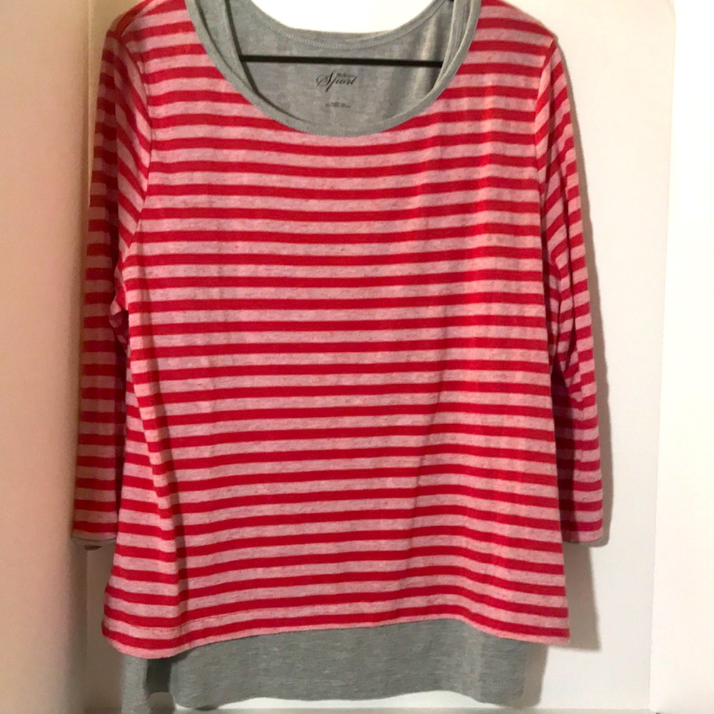 Style & Co long sleeve size large pink gray attached tank
